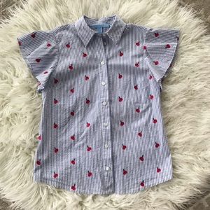 Draper James Seersucker Ruffle Cherry Print Top